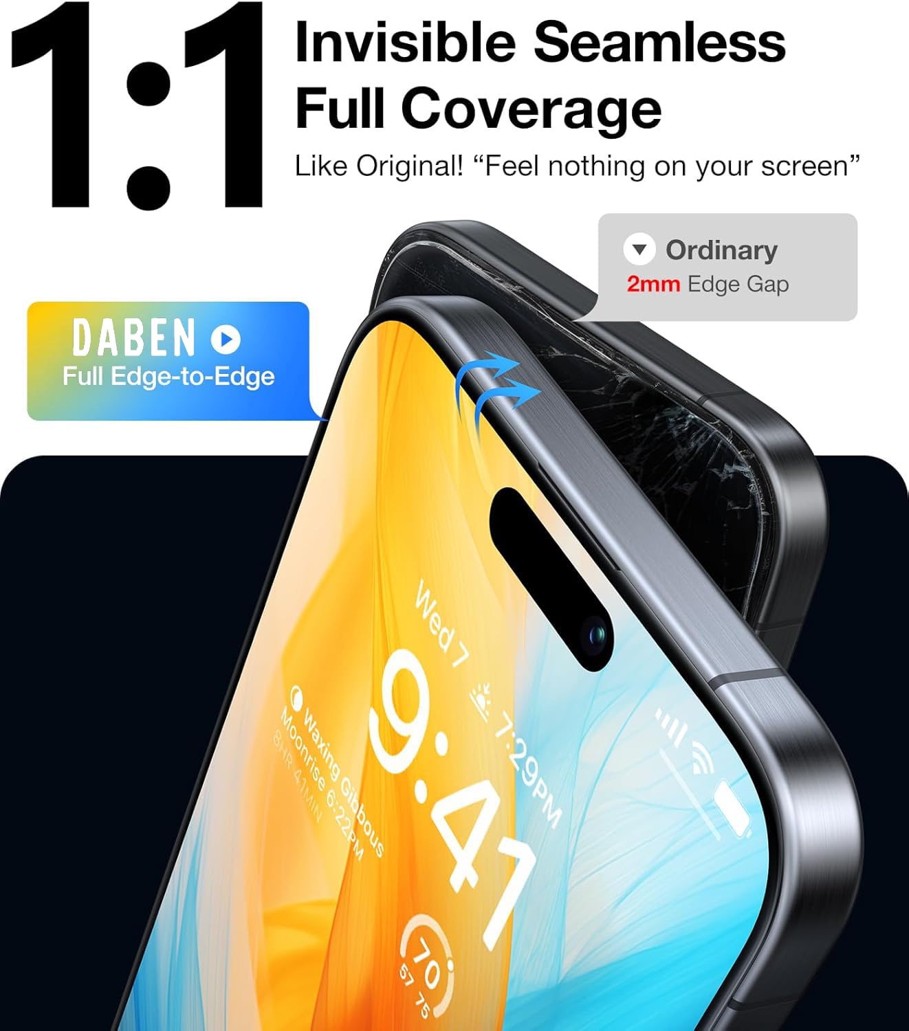 DABEN NovaArmour Tempered Glass Screen Protector Guard for iPhone 16 Pro, ESD - 1 Pack